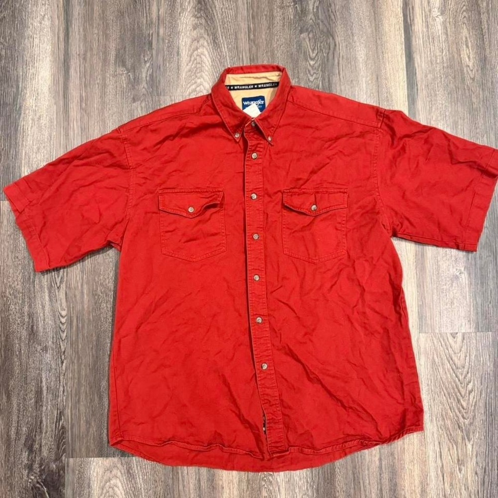 Vintage Red Wrangler Western Short Sleeve Button Down Shirt XL